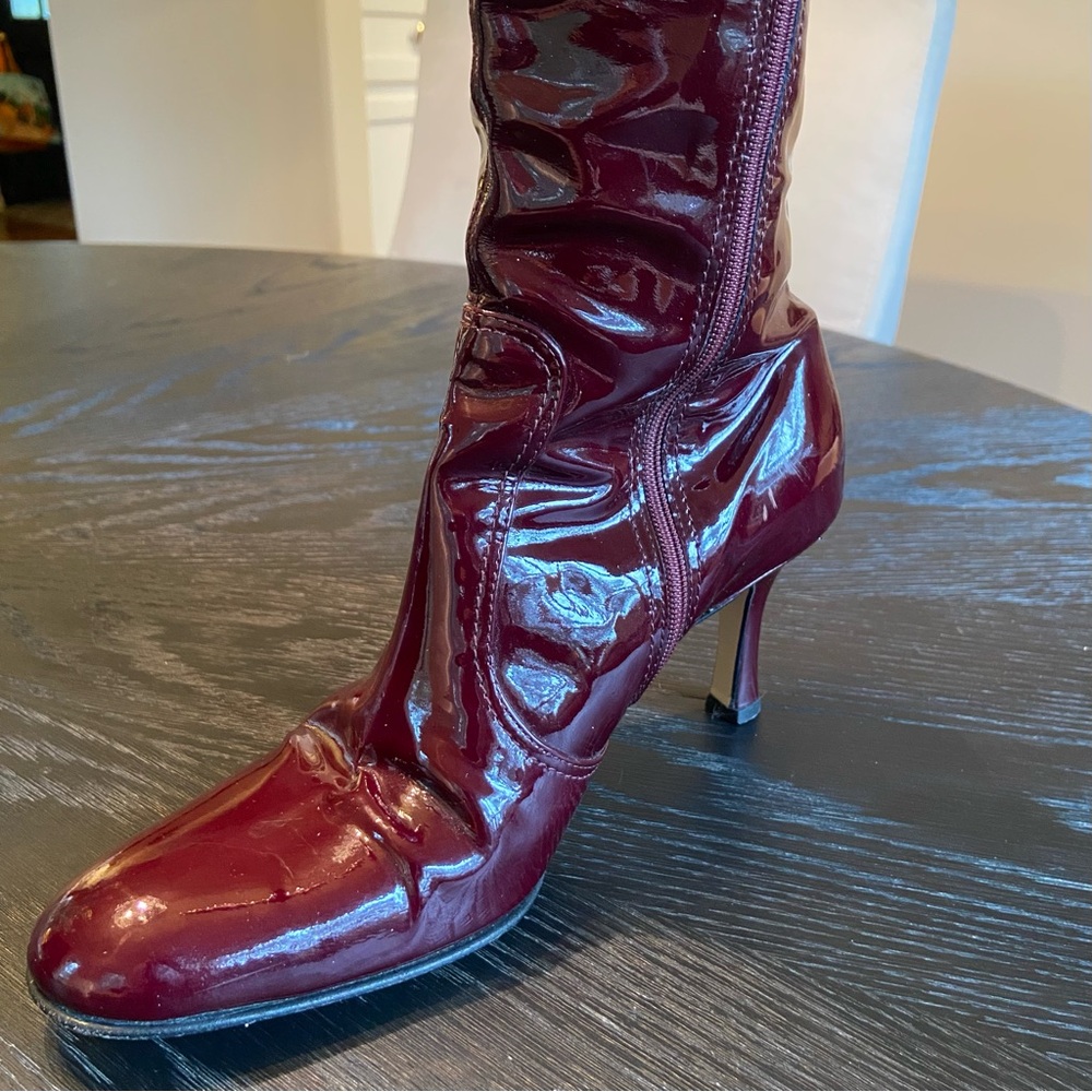 ISAAC Made in Italy Burgundy Patent Leather Tall Boots Size 7M - Picture 5 of 12
